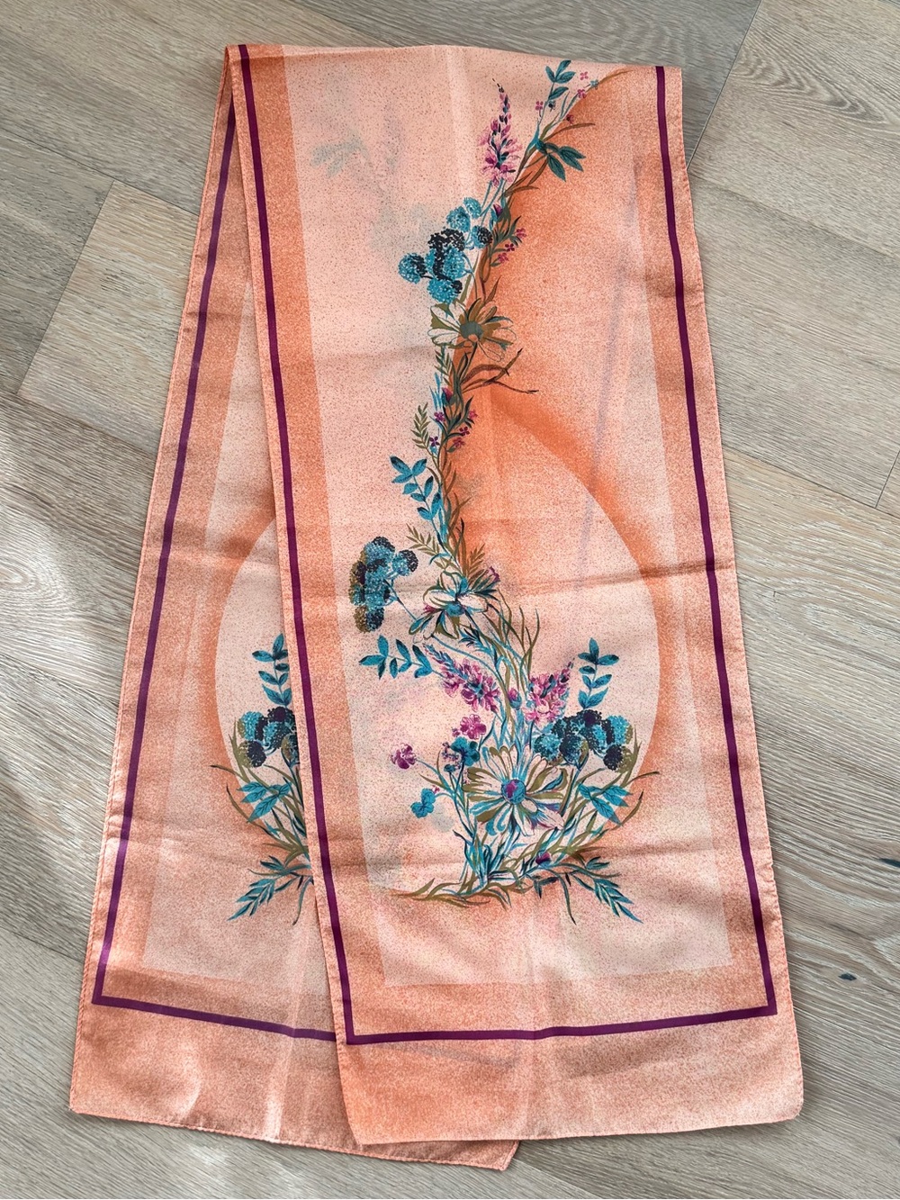 Vintage Italian Peach Botanical Thistle Decorative Oblong Scarf